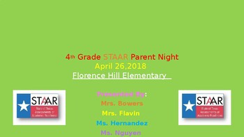 Preview of 4th Grade STAAR Parent Night EDITABLE PPT - Fill in YOUR school info for testing