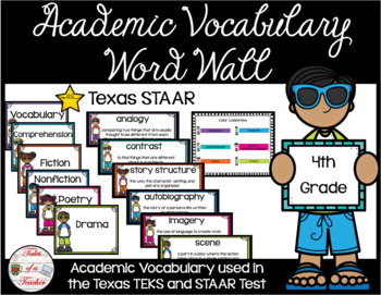 Preview of 4th Grade STAAR Reading Academic Vocabulary Word Wall