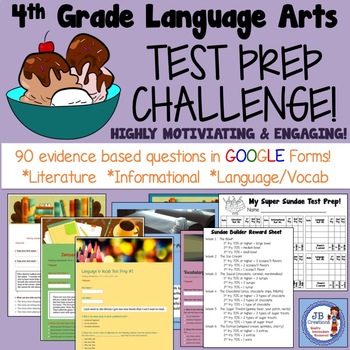 Preview of 4th Grade STATE TEST Prep Language Arts CHALLENGE (using Google Forms!)