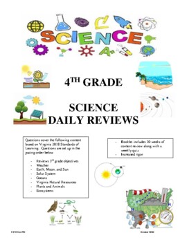 Preview of 4th Grade Science Daily Review Booklet (2018 standards)