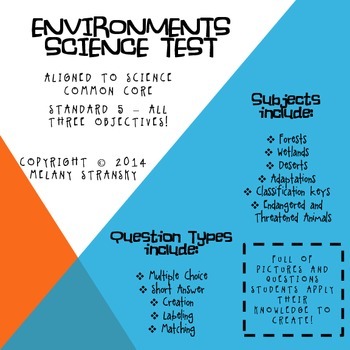 4th Grade Science Utah Environments Unit Test by Melany Stransky Lingam