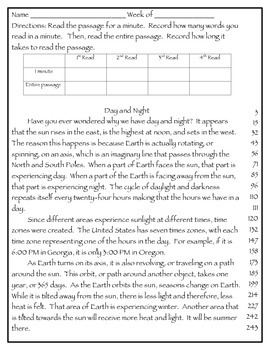 Fluency Passages 4th Grade Science Set 1 Solar System Weather Moon Phases