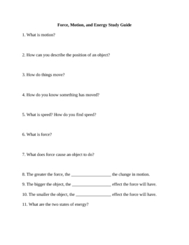 Preview of 4th Grade Science-Force, Motion, and Energy Test and Study Guide