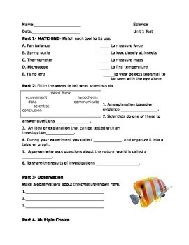 4th Grade Science Fusion Unit 1 TEST by Janelle Lynn  TpT