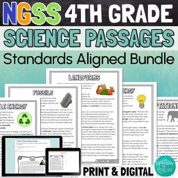 Preview of 4th Grade Science NGSS Standards Aligned Reading Comprehension Passages BUNDLE