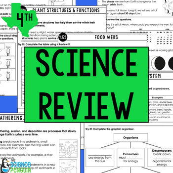 4th grade end of year science review digital and printable worksheets