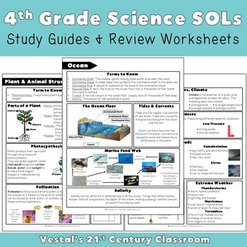 Preview of 4th Grade Science SOL Study Guides and Review Worksheets {PDF & Digital}