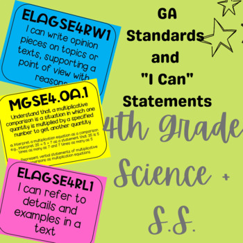 Preview of 4th Grade Georgia Science/Social Studies Standards and "I Can" Statements