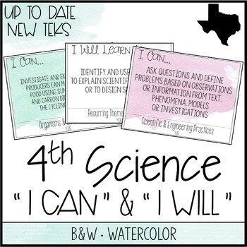 Preview of 4th Grade Science TEKS  - "I Can" Statements / "I Will Learn To" Posters