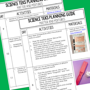 4th Grade Science TEKS Planning Guide Matter and Mixtures  TpT