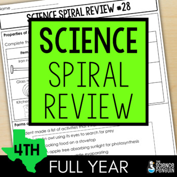Preview of 4th Grade Science Spiral Review | TEKS Warmups Homework Worksheets Warm Up