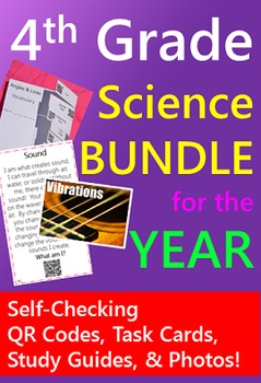 Preview of 4th Grade Science BUNDLE {Task Cards & Study Guides with QR codes}