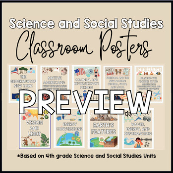 Preview of 4th Grade Science and Social Studies Unit Classroom Posters (9 Posters)