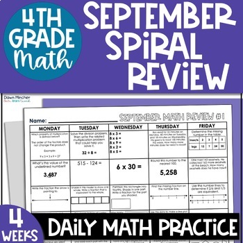 Preview of 4th Grade September Math Morning Work Warm-Ups Daily Spiral Review Bell Ringers