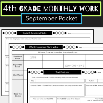 Preview of 4th Grade September Packet {Back to School} Morning Work