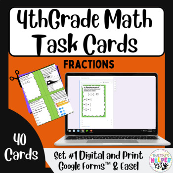 Preview of 4th Grade Set #1 CCSS/TEKS Aligned FRACTIONS | 40 Task Cards | Digital Access