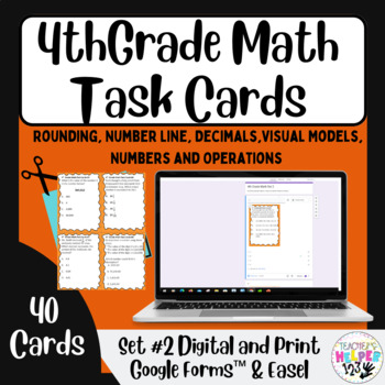 Preview of 4th Grade Set #2 CCSS/TEKS Aligned NUMBER OPER | 40 Task Cards | Digital Access