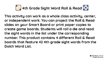 Preview of 4th Grade Sight Word Roll & Read Activity