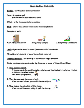Preview of 4th Grade Simple Machines Study Guide and Test Bundled
