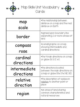 4th Grade Social Studies Map Skills Assessment Vocabulary Cards