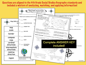 4th Grade Social Studies Map Skills Assessment Vocabulary Cards