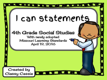 Preview of 4th Grade Social Studies Missouri Learning Standards I can Statement & Checklis