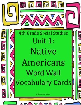 Preview of 4th Grade Social Studies Native American Unit Word Wall Cards