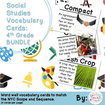 Preview of 4th Grade Social Studies Vocabulary Cards: All Year BUNDLE