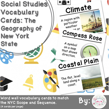 Preview of 4th Grade Social Studies Vocabulary Cards: New York's Geography