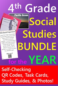 Preview of 4th Grade Social Studies BUNDLE {Task Cards & Study Guides with QR codes}