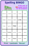 5th Grade Spelling BINGO: A Full Year For 30 Students