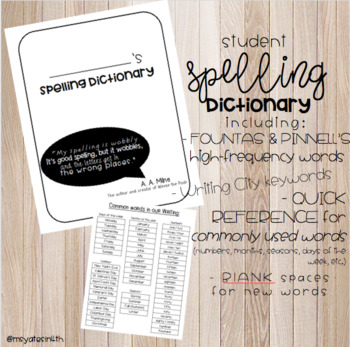 Preview of 4th Grade Spelling Dictionary Aligned with F&P