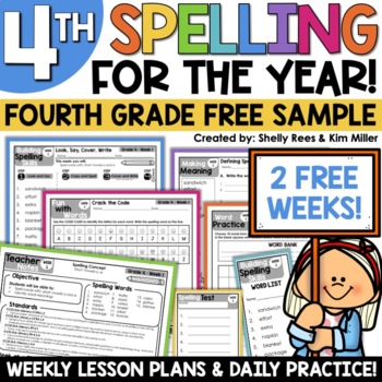 Preview of 4th Grade Spelling & Vocabulary Activities, Spelling Words & Lists 2 FREE WEEKS