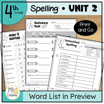 Preview of 4th Grade Spelling Word Practice Worksheets for iReady Magnetic Reading Unit 2