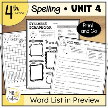 Preview of 4th Grade Spelling Word Practice Worksheets for iReady Magnetic Reading Unit 4