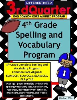 Preview of 4th Grade Spelling and Vocabulary Quarter 3 Program COMMON CORE