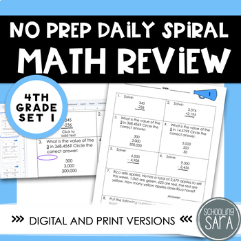 Preview of 4th Grade Spiral Math Review | Daily Morning Work | Homework | Set 1 | VA SOL