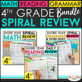 Preview of 4th Grade Spiral Review MEGA BUNDLE | Math, Reading, & Grammar