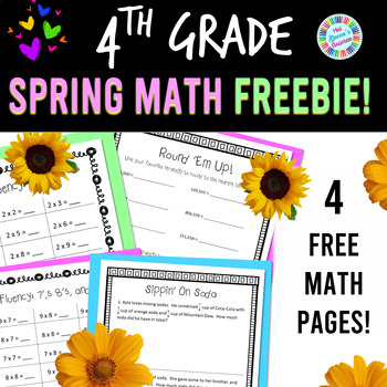 Preview of 4th Grade Spring Math FREEBIE - Fraction Word Problems, Rounding, Fact Fluency