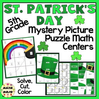 Preview of 5th Grade St. Patrick's Day Math: 5th Grade Math Puzzle Mystery Pictures