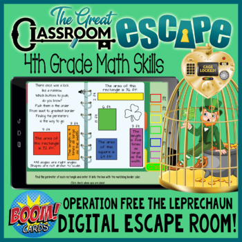 Preview of 4th Grade St. Patrick's Day Math Activity Digital Escape Room Boom Cards™