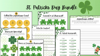 Preview of 4th Grade St. Patricks Day Activity Bundle- Math & Writing Review
