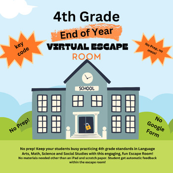 Preview of 4th Grade Standards End of Year Digital Escape Room Activity w/Unlock Key Code