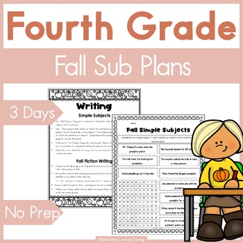 Preview of Fourth Grade Sub Plans for Fall