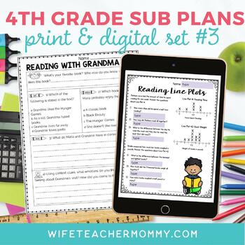 Preview of 4th Grade Sub Plans Set #3- Print + Google Bundle