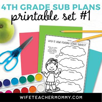 Preview of Emergency Sub Plans 4th Grade Printable Set #1