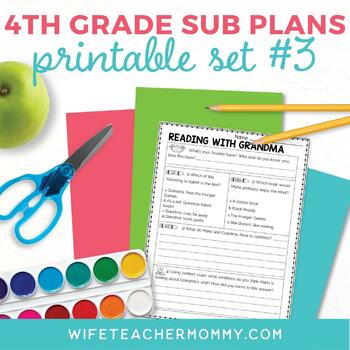 Preview of Emergency Sub Plans 4th Grade Printable Set #3