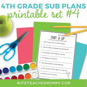 Preview of Emergency Sub Plans 4th Grade Printable Set #4