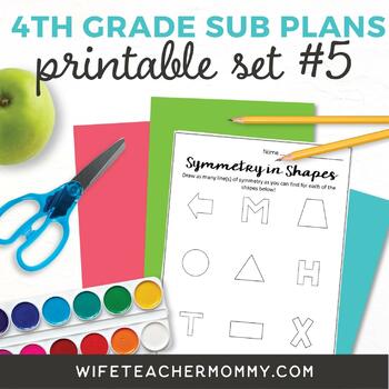 Preview of No Prep 4th Grade Sub Plans Printable Set #5