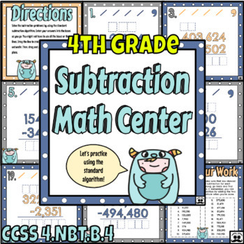 Preview of 4th Grade Subtraction Math Center #4 -Standard Algorithm-4.NBT.4- Digital & PDF